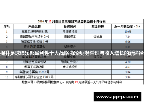 提升足球俱乐部盈利性十大战略 探索财务管理与收入增长的新途径